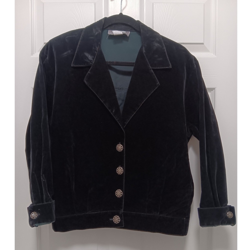 Vintage Starfire Black Velvet 2 Piece Pant Suit Silver Blazer Tapered Pants